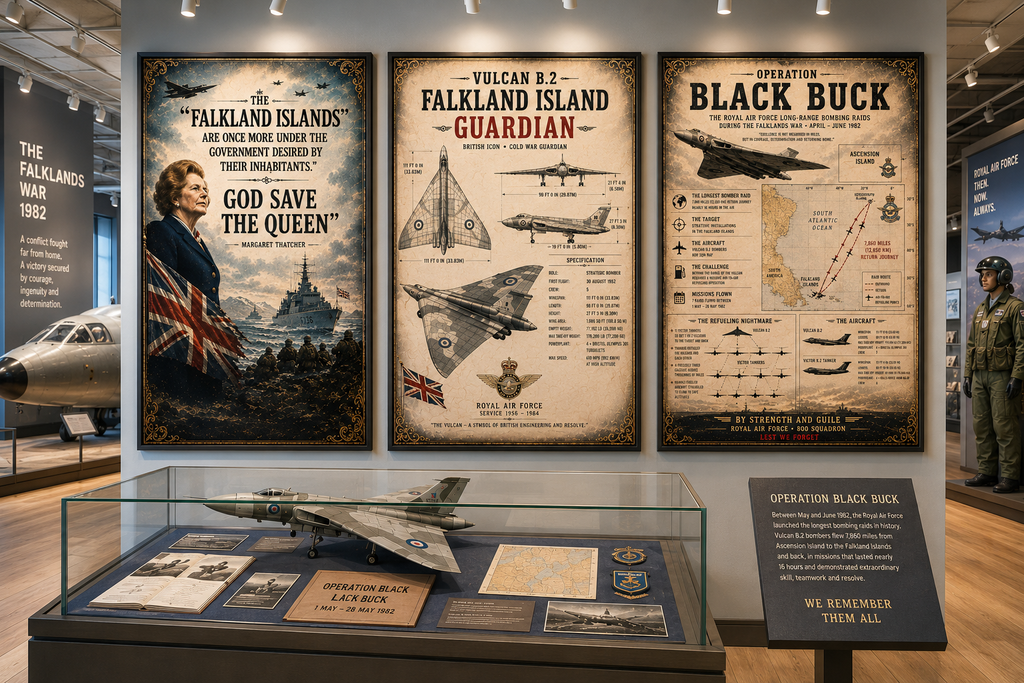 Falklands War Poster Set – Operation Black Buck & Vulcan B.2 – Set of 3 Military History Prints
