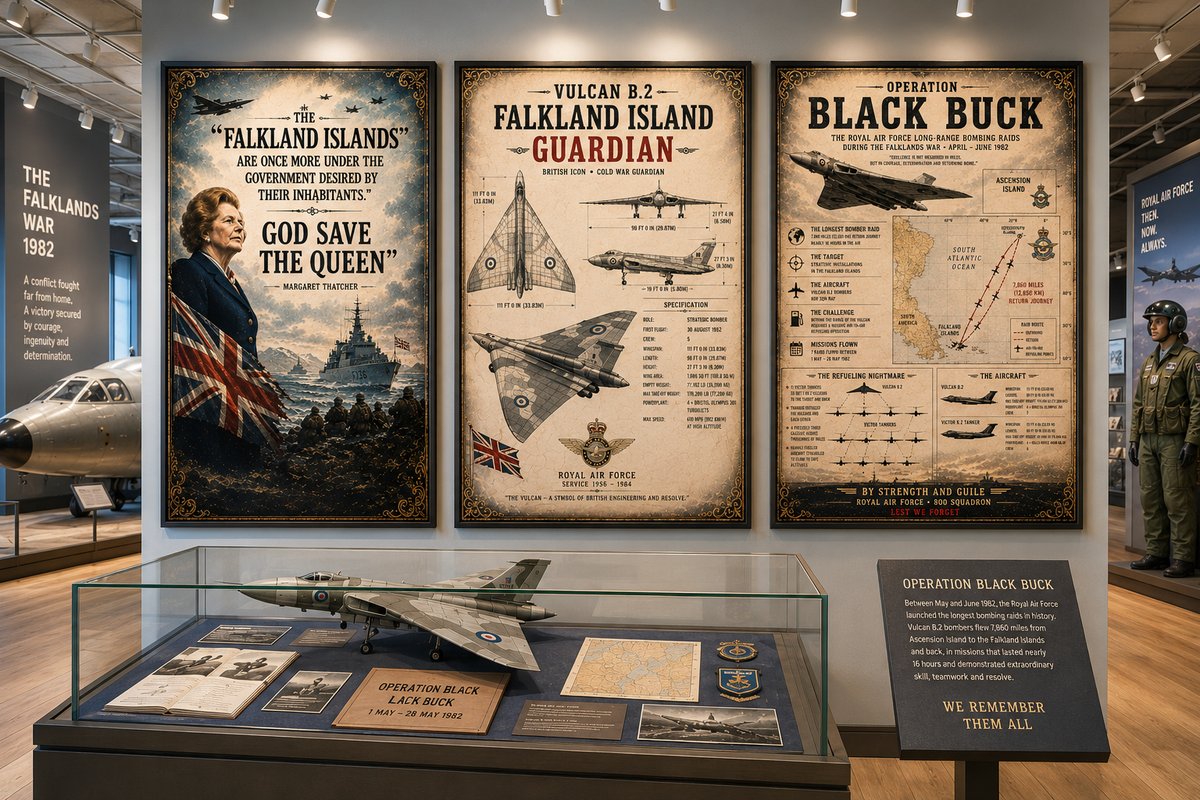 Falklands War Poster Set – Operation Black Buck & Vulcan B.2 – Set of 3 Military History Prints