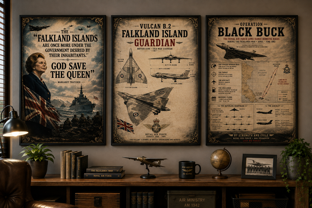 Falklands War Poster Set – Operation Black Buck & Vulcan B.2 – Set of 3 Military History Prints