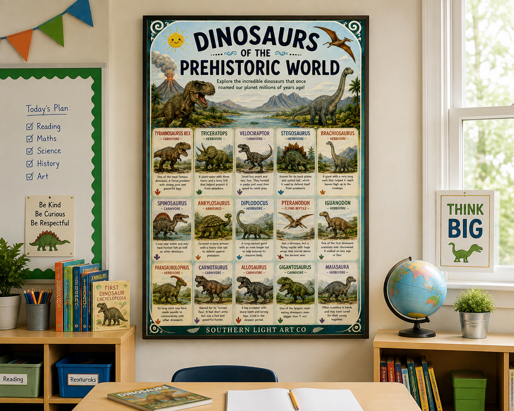 Educational Dinosaur Poster for Kids | Printable Digital Download | Dinosaur Classroom Wall Art