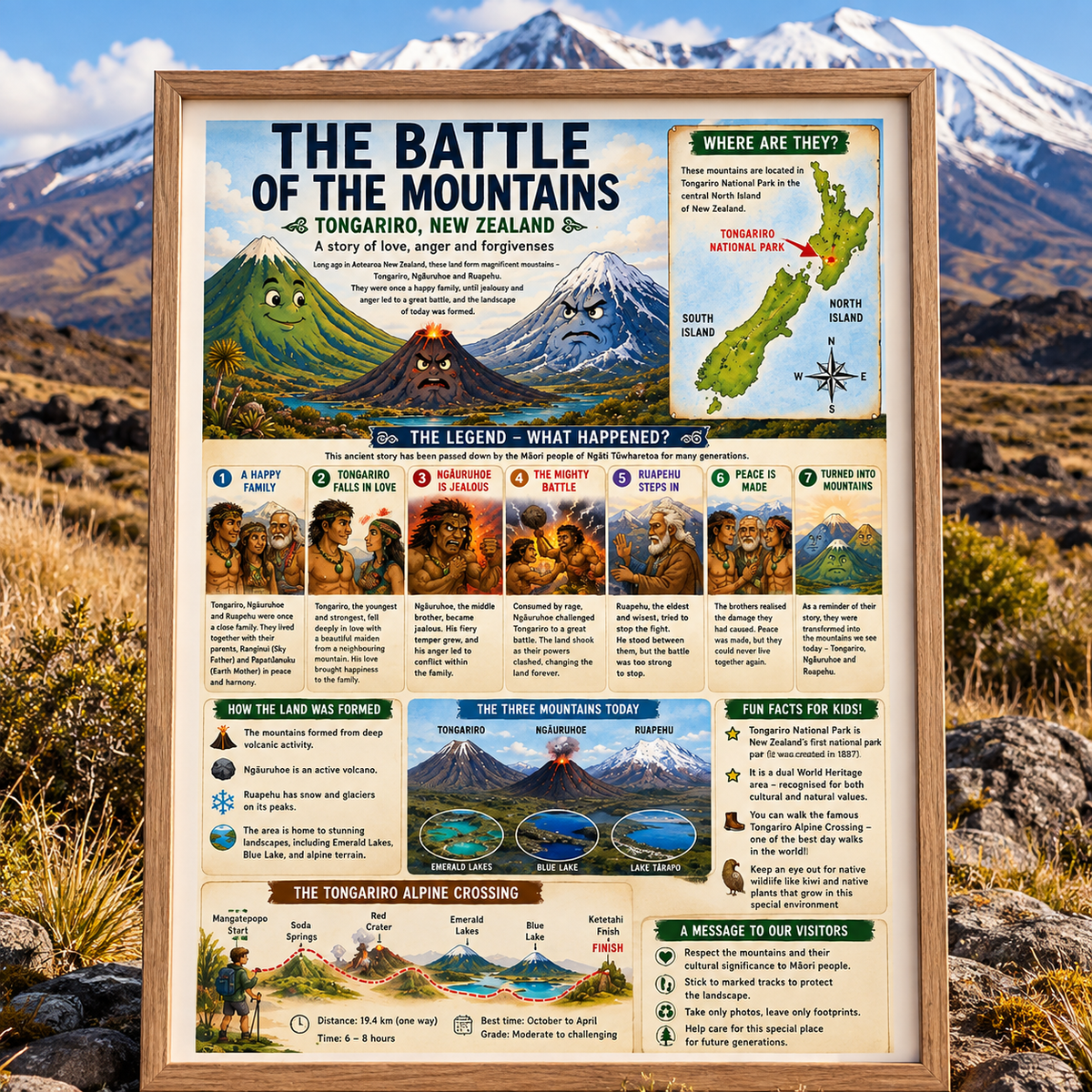Tongariro – Battle of the Mountains Educational Poster | Māori Legends