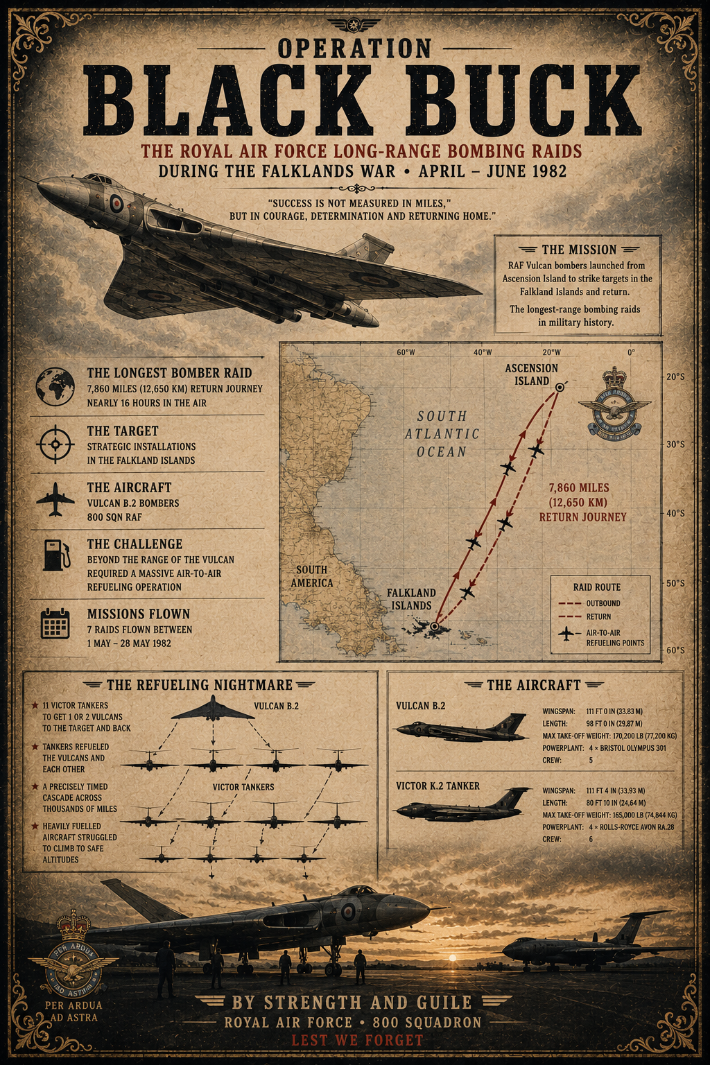 Falklands War Poster Set – Operation Black Buck & Vulcan B.2 – Set of 3 Military History Prints