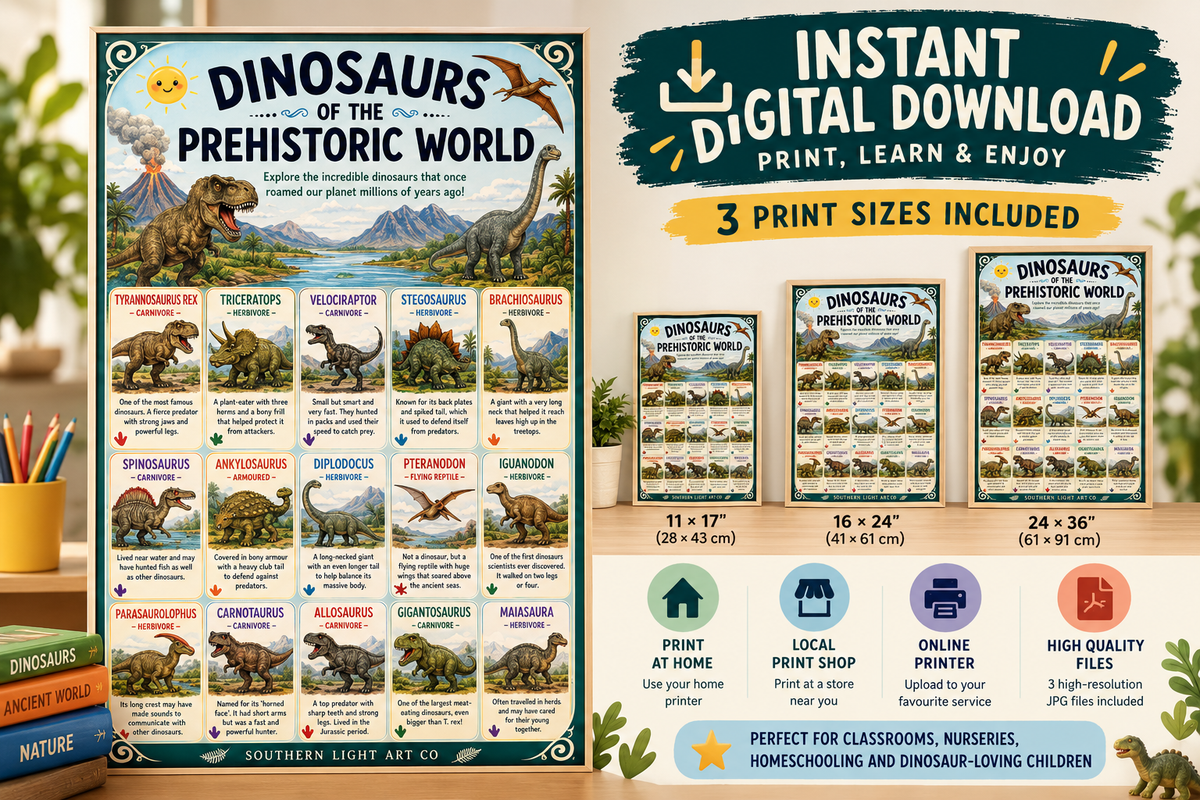 Educational Dinosaur Poster for Kids | Printable Digital Download | Dinosaur Classroom Wall Art