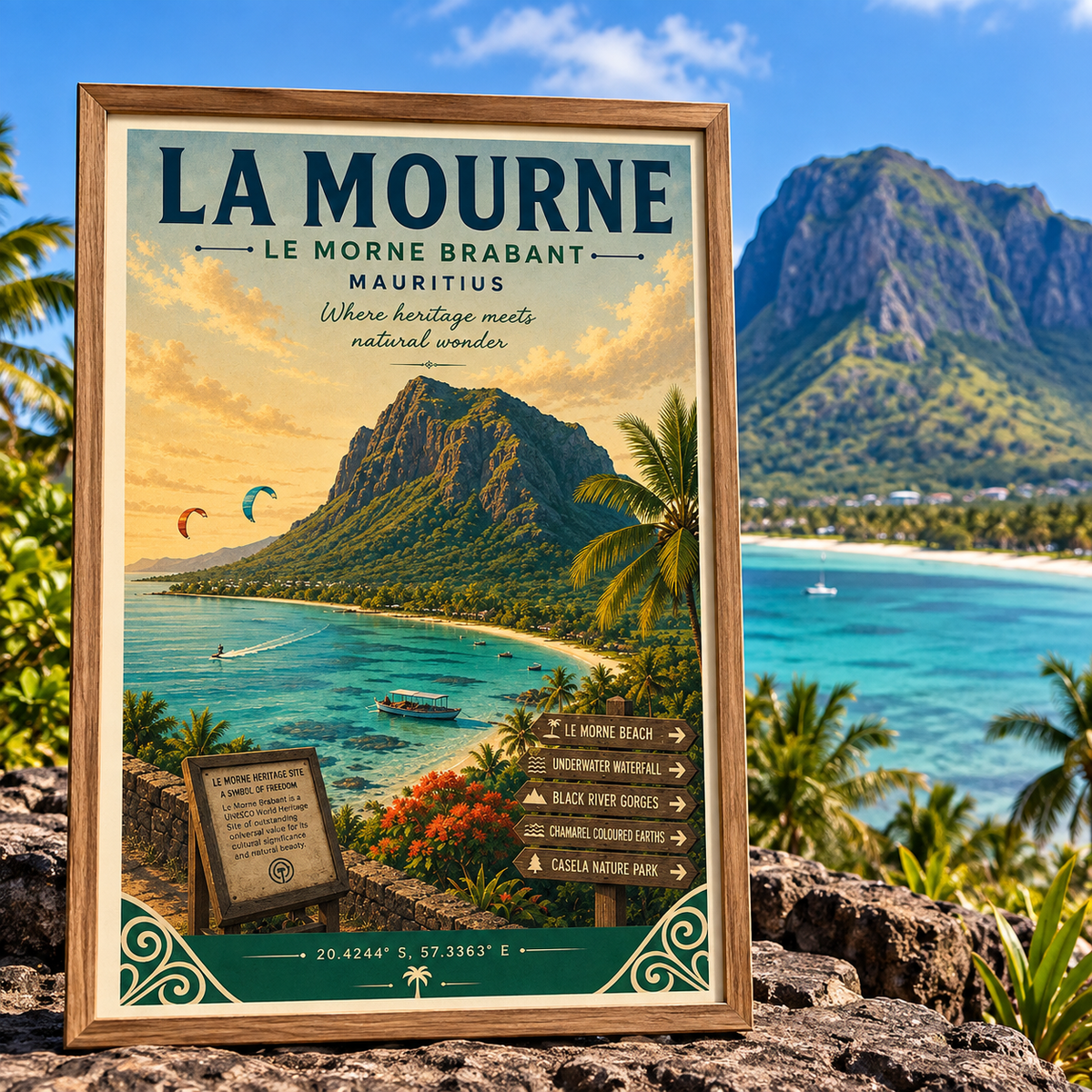 Le Morne Brabant Mauritius Vintage Travel Poster | Island Wall Art