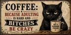 Coffee Because Adulting Is Hard Mug | Funny Rude Cat Mug | Adult Humour Gift