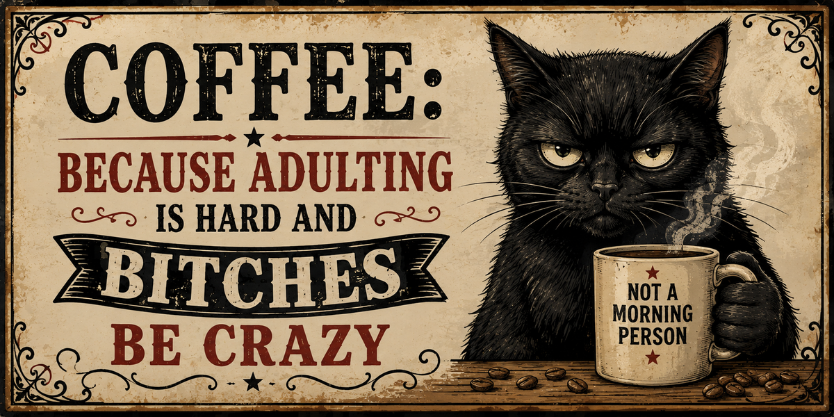 Coffee Because Adulting Is Hard Mug | Funny Rude Cat Mug | Adult Humour Gift