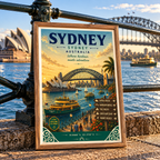Sydney Australia Vintage Travel Poster | Harbour Bridge & Opera House Wall Art